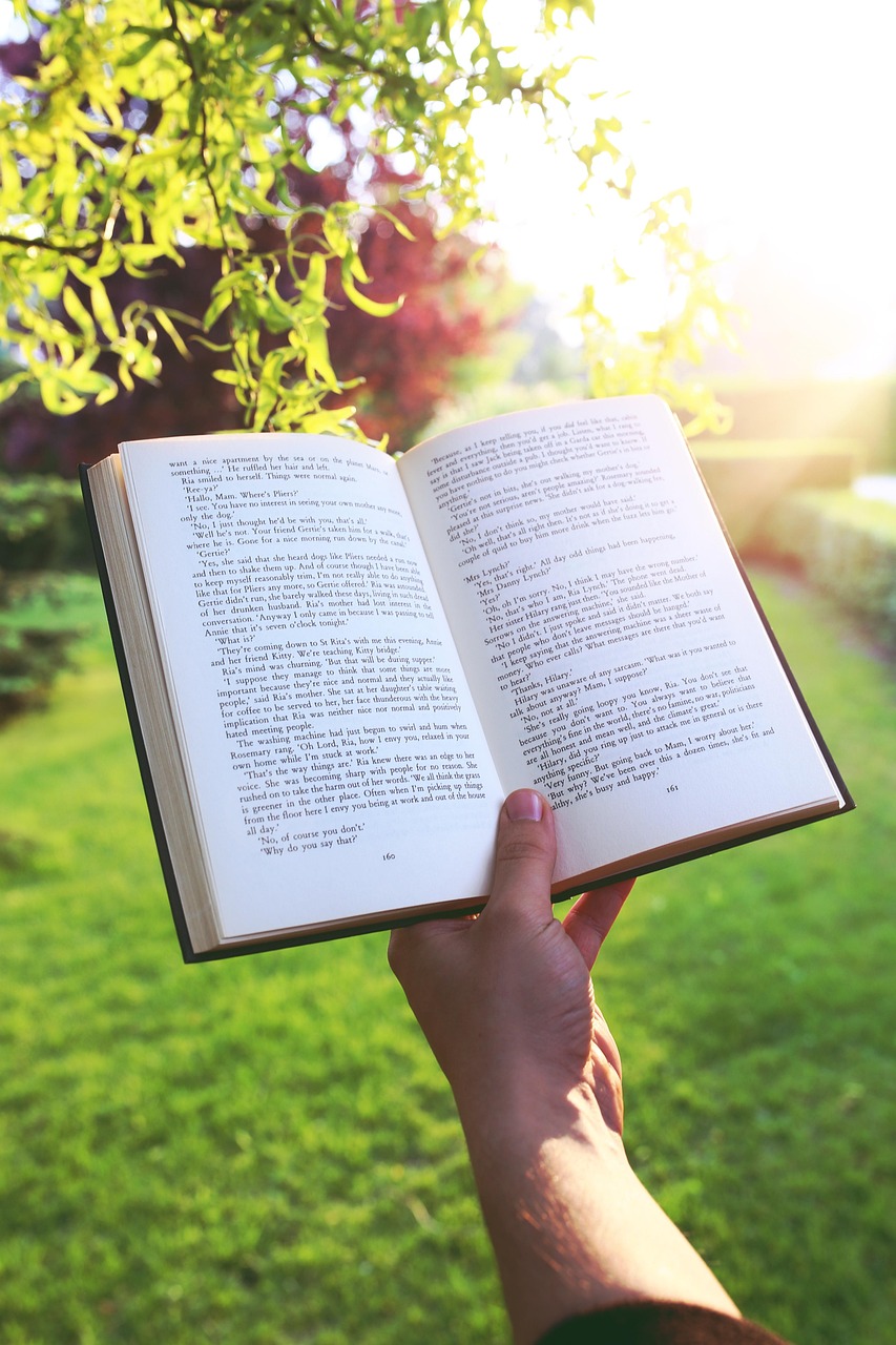 book, hand, reading, read, nature, sunset, garden